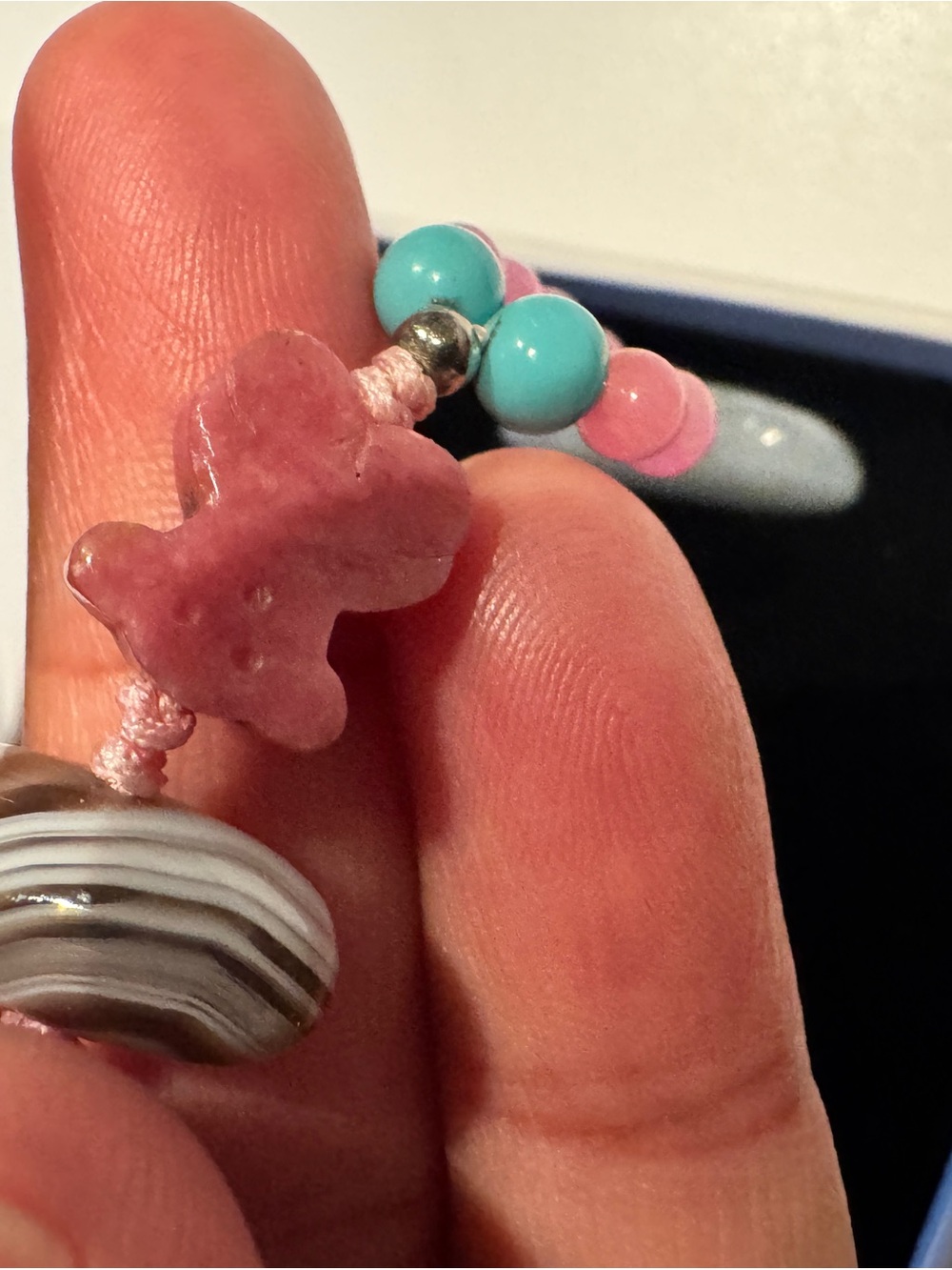Jade & Rhodonite Beaded Keychain Charm - Picture 6 of 8